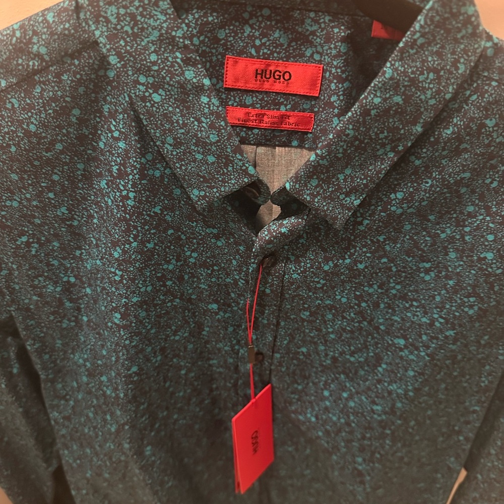 HUGO Teal Patterned Shirt